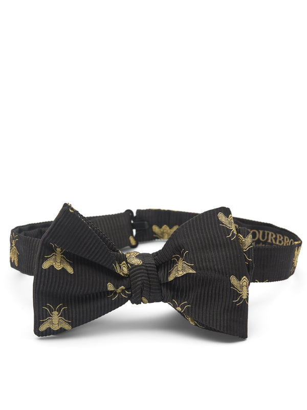 favourbrook Black Gold Bees Silk Large Party Bow Tie