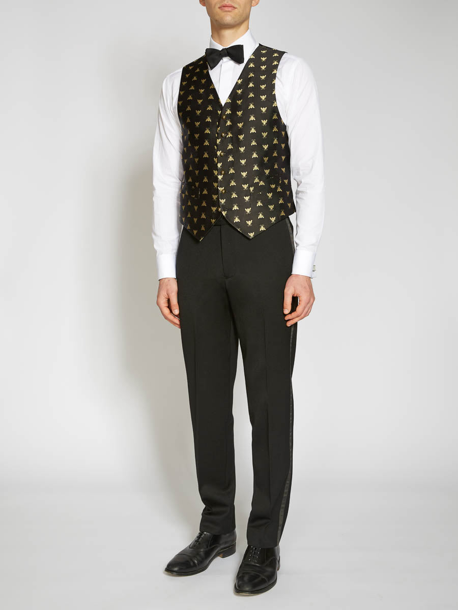 Favourbrook Black Gold Bees Silk Single Breasted Waistcoat
