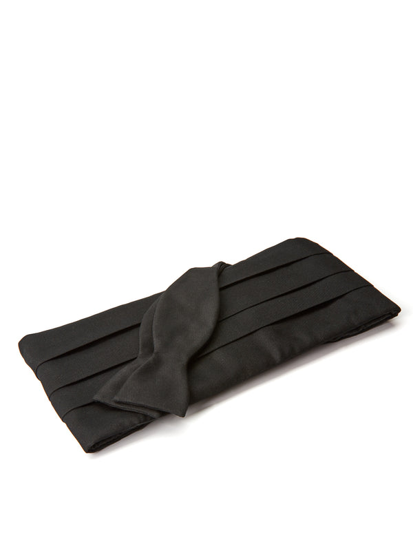 favourbrook Black Grosgrain Silk Pleated Cummerbund & Bow Tie Set