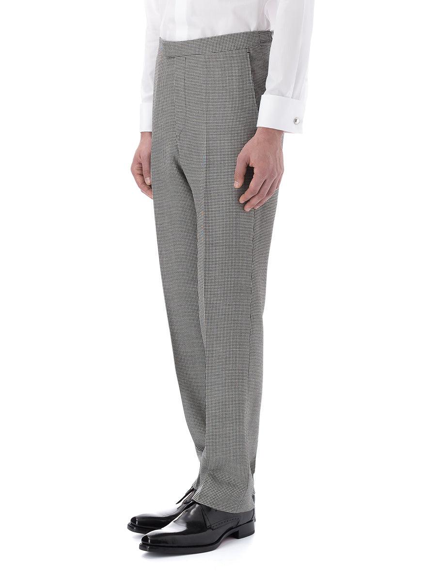 Favourbrook Black Houndstooth Wool High Waisted Flat Front Trouser