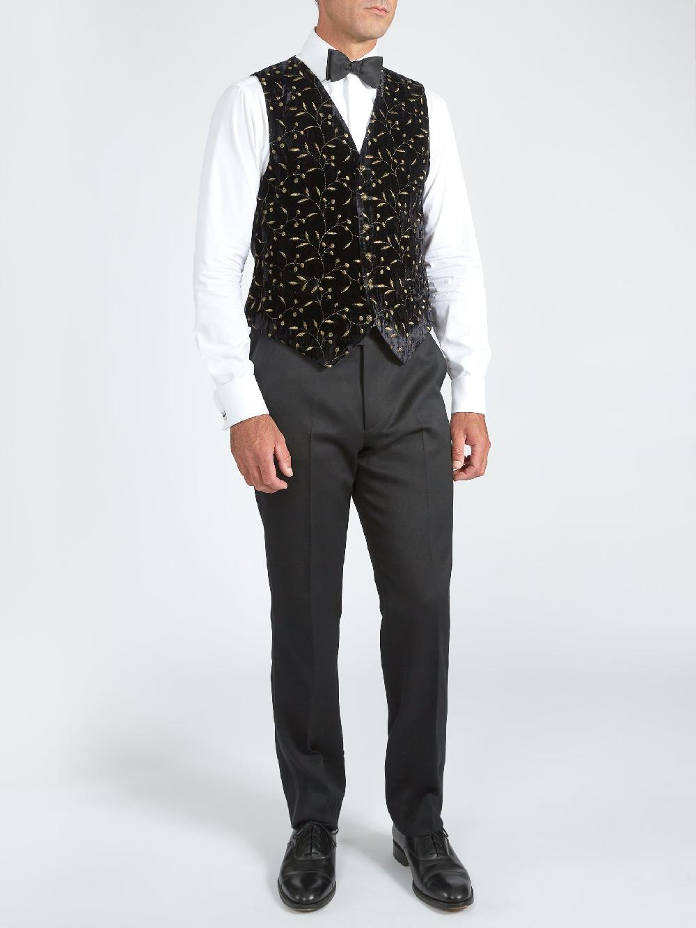 Favourbrook Black Lurex Berries Velvet Single Breasted Waistcoat