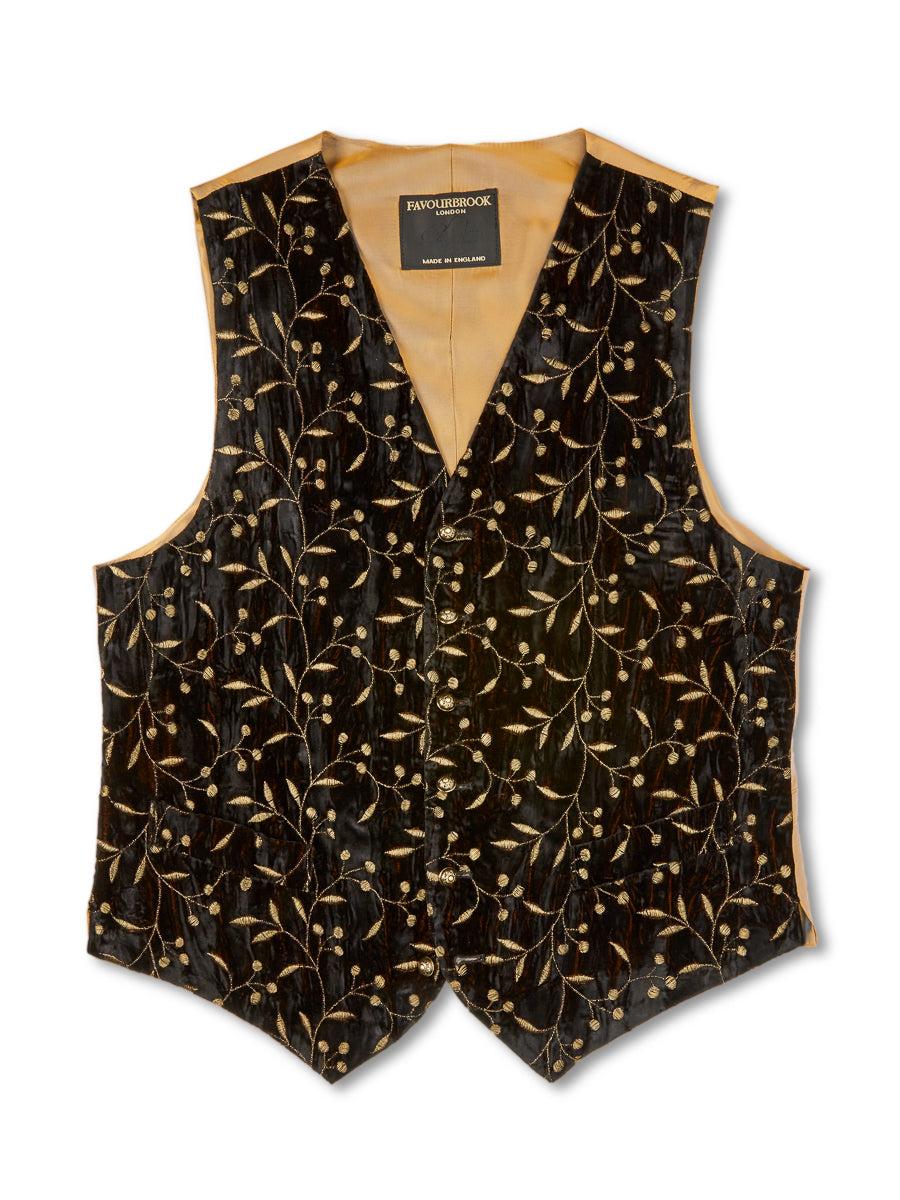 Favourbrook Black Lurex Berries Velvet Single Breasted Waistcoat