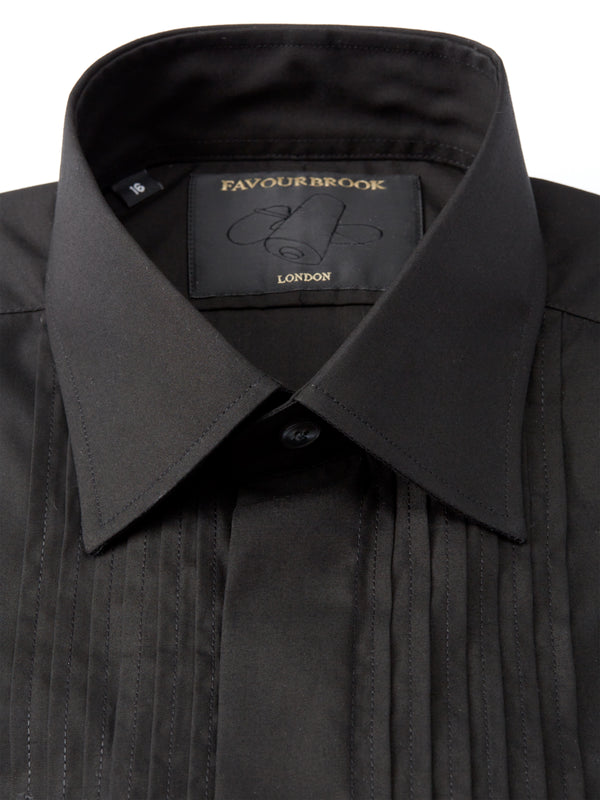 Favourbrook Black Poplin Pleated Pintuck Dress Shirt