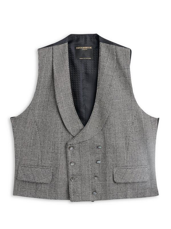 favourbrook Black Sandleson Wool Double Breasted Waistcoat with Piping