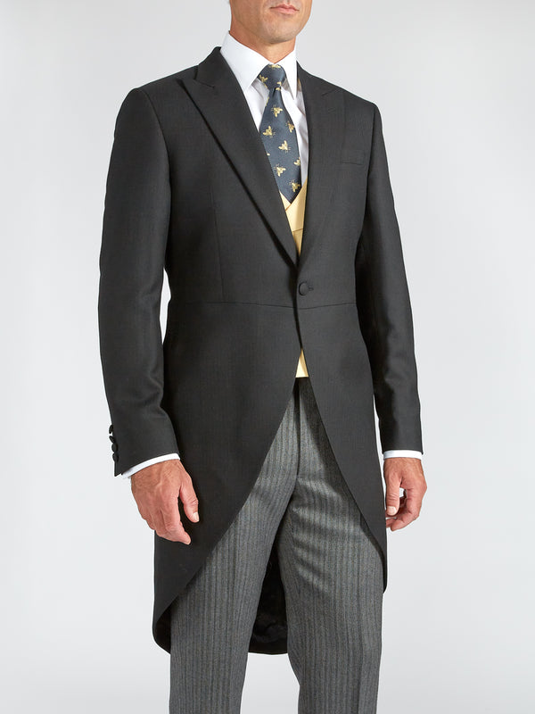 Favourbrook Black Windsor Herringbone Wool Morning Coat