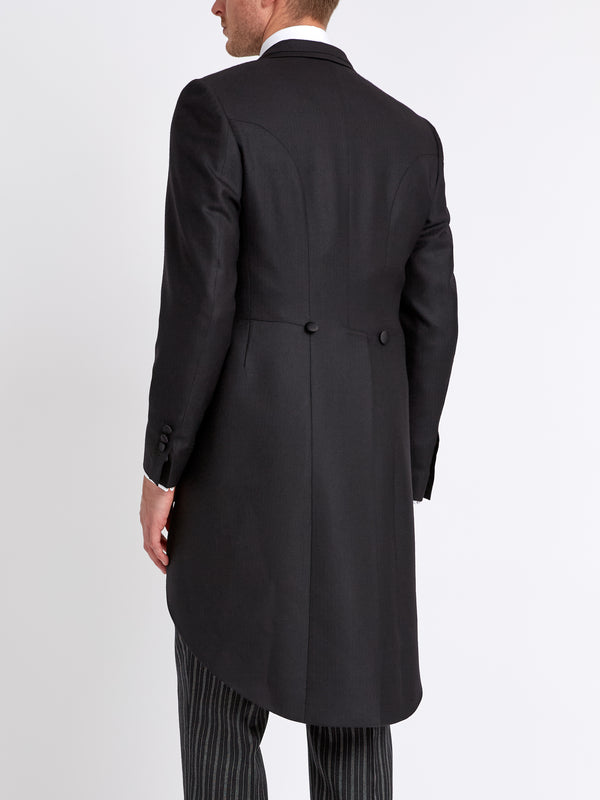 Favourbrook Black Windsor Herringbone Wool Morning Coat With Trim