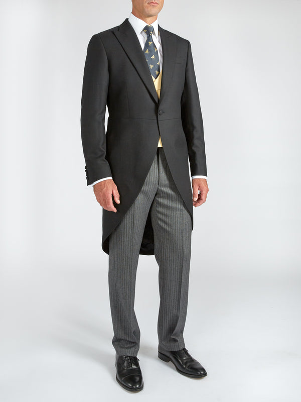 favourbrook Black Windsor Herringbone Wool Morning Coat