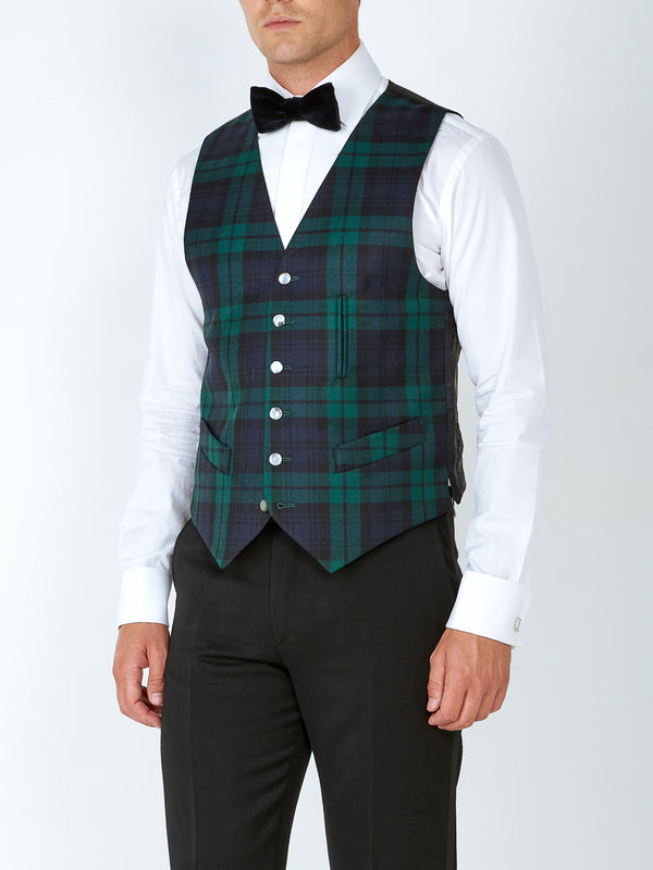 Favourbrook Blackwatch Tartan Wool Single Breasted Waistcoat