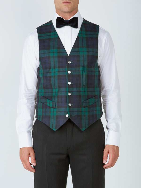 favourbrook Blackwatch Tartan Wool Single Breasted Waistcoat