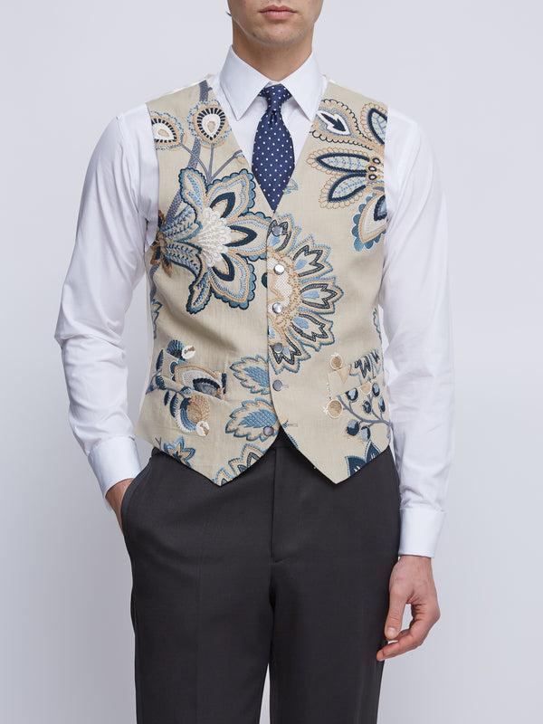 favourbrook Blue Burford Single Breasted 6 Button Waistcoat