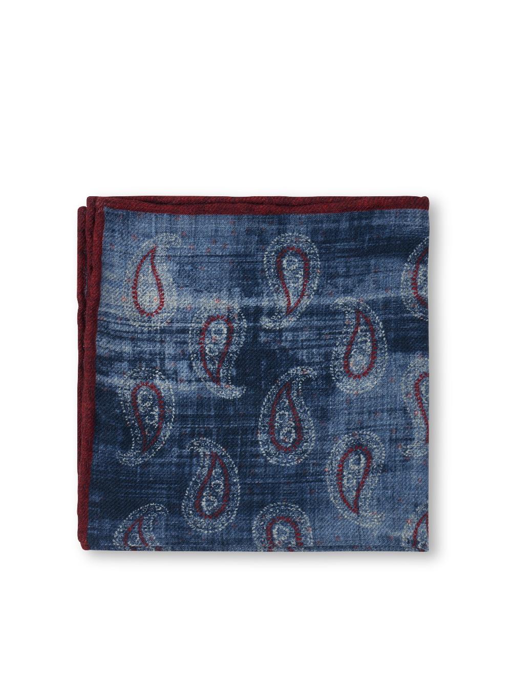 Favourbrook Blue Shirburn Paisley Wool Pocket Square