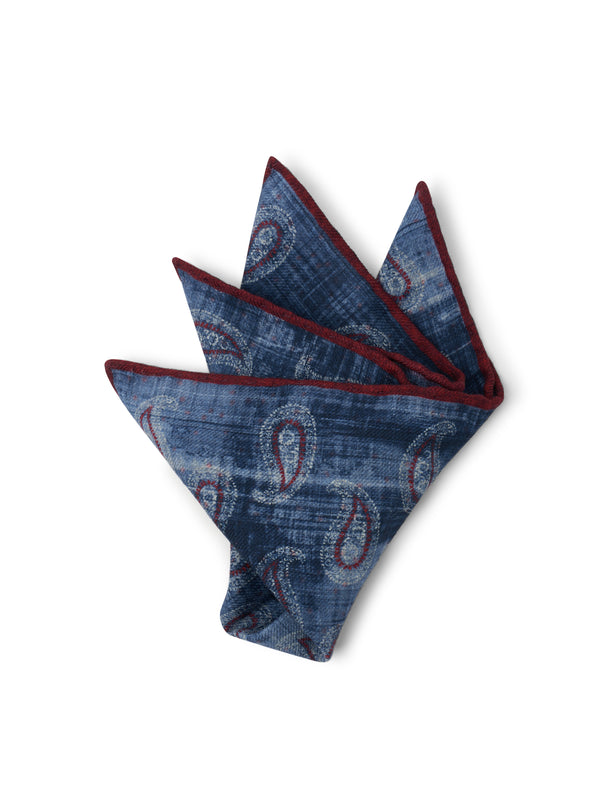 favourbrook Blue Shirburn Paisley Wool Pocket Square