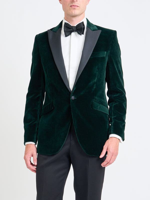 favourbrook Bottle Green Velvet Cotton Dinner Jacket
