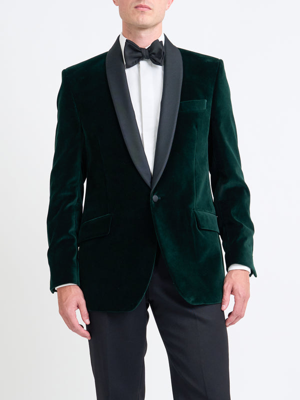 favourbrook Bottle Green Velvet Shawl Lapel Dinner Jacket