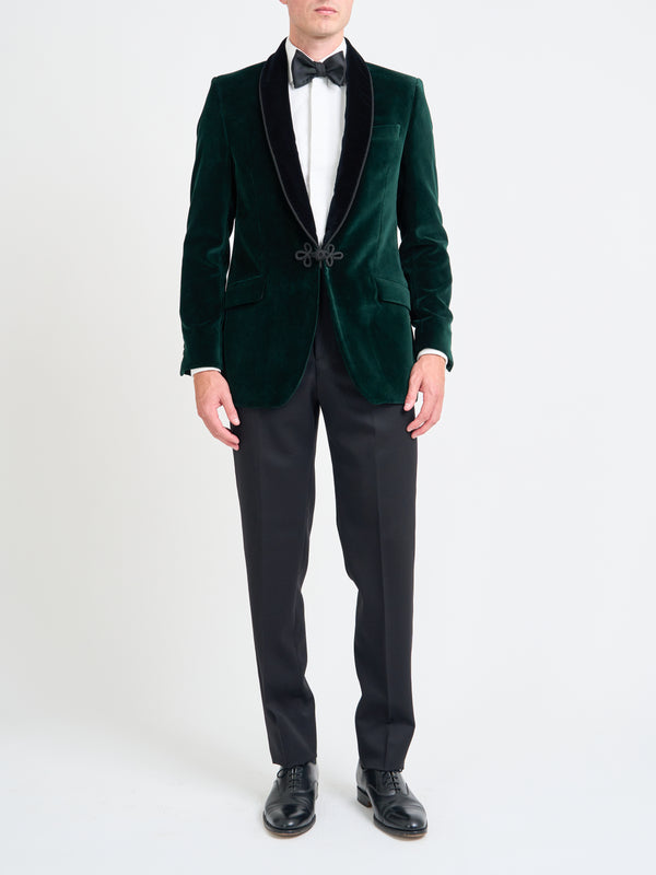 Favourbrook Bottle Green Velvet Single Breasted Grosvenor Smoking Jacket