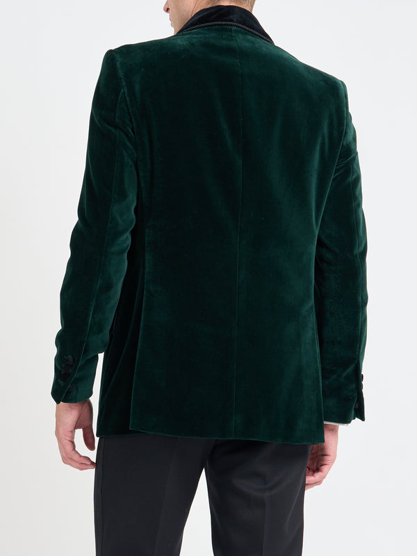 Favourbrook Bottle Green Velvet Single Breasted Grosvenor Smoking Jacket