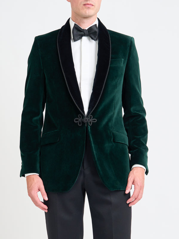favourbrook Bottle Green Velvet Single Breasted Grosvenor Smoking Jacket