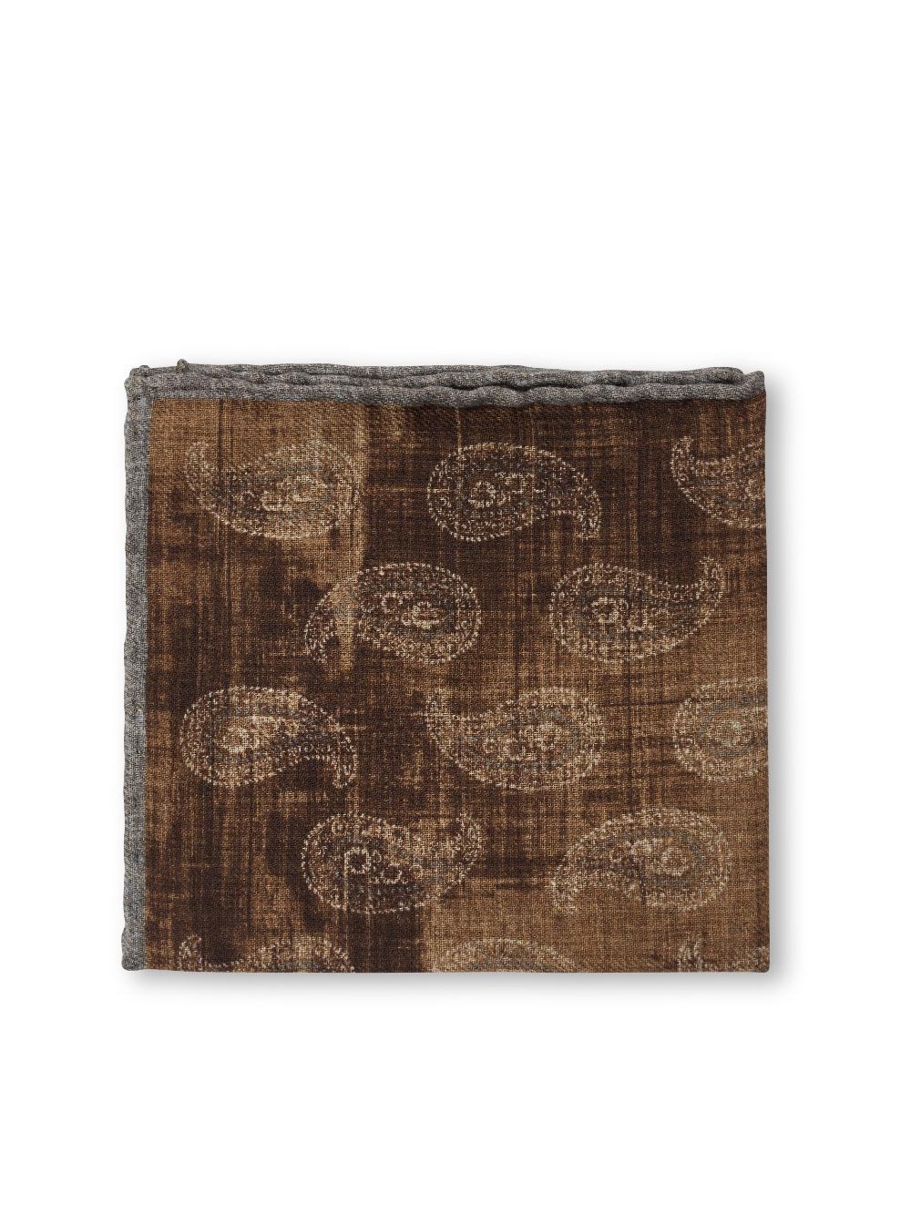 Favourbrook Brown Shirburn Paisley Wool Pocket Square