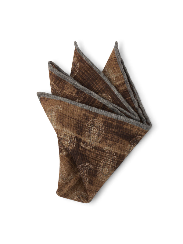 favourbrook Brown Shirburn Paisley Wool Pocket Square