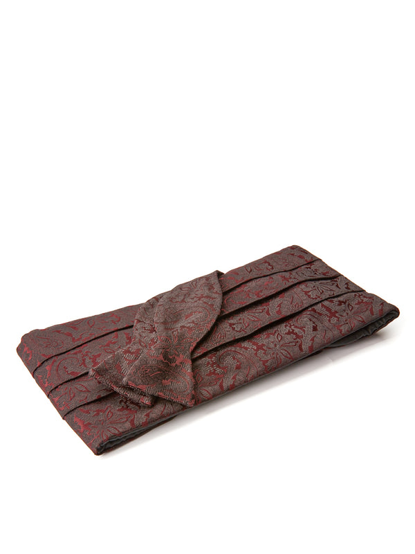 favourbrook Burgundy Albert Silk Pleated Cummerbund & Bow Tie Set