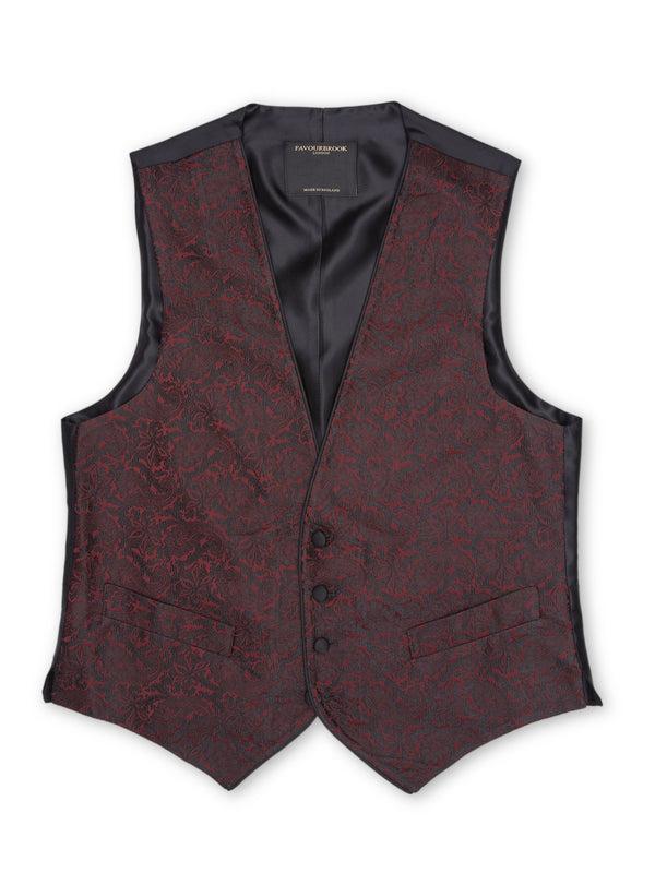 Favourbrook Burgundy Albert Silk Single Breasted Waistcoat With Piping