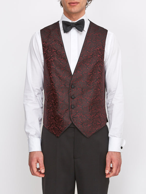 favourbrook Burgundy Albert Silk Single Breasted Waistcoat with Piping