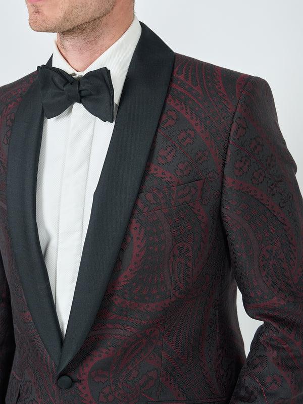 Favourbrook Burgundy Heathcote Paisley Shawl Lapel Dinner Jacket