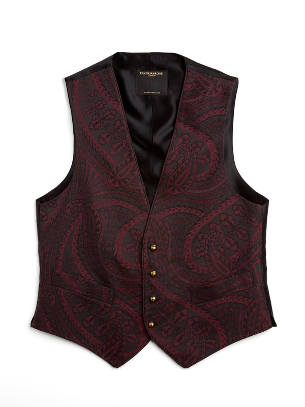 Favourbrook Burgundy Heathcote Paisley Single Breasted Waistcoat