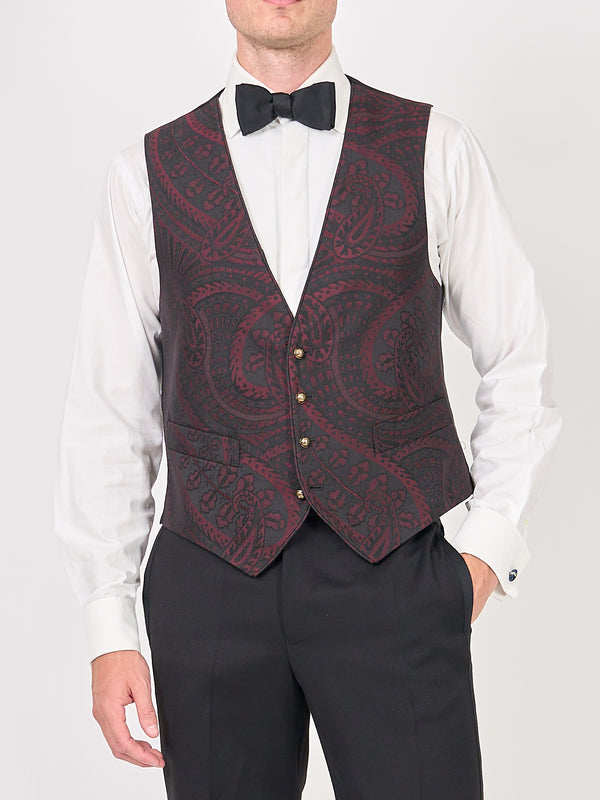 favourbrook Burgundy Heathcote Paisley Single Breasted Waistcoat