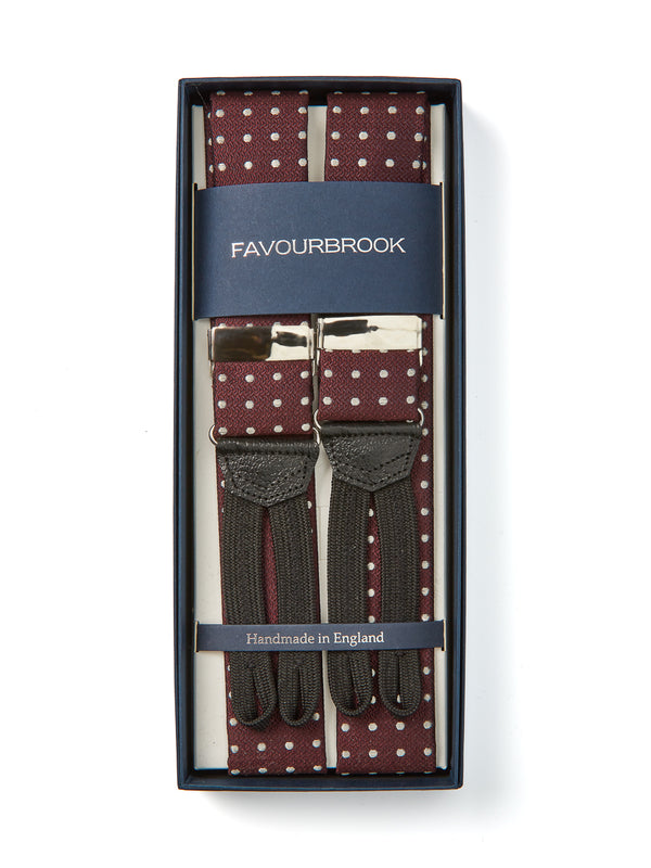 favourbrook Burgundy Pickwick Black Leather Silk Braces
