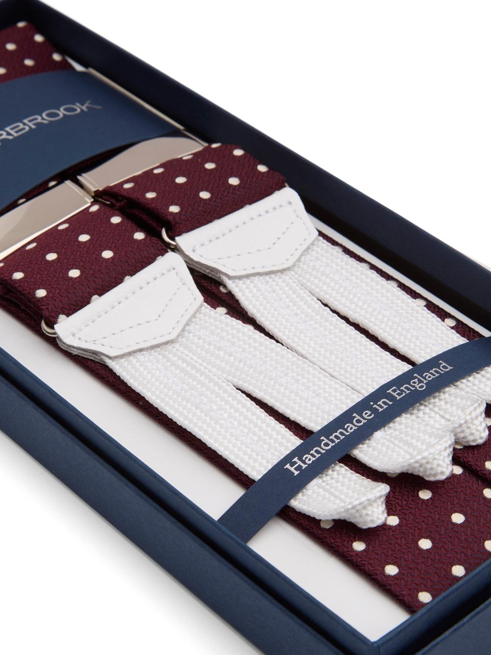 Favourbrook Burgundy Pickwick White Leather Silk Braces