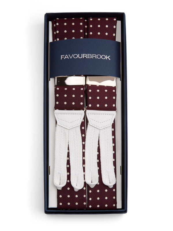 favourbrook Burgundy Pickwick White Leather Silk Braces
