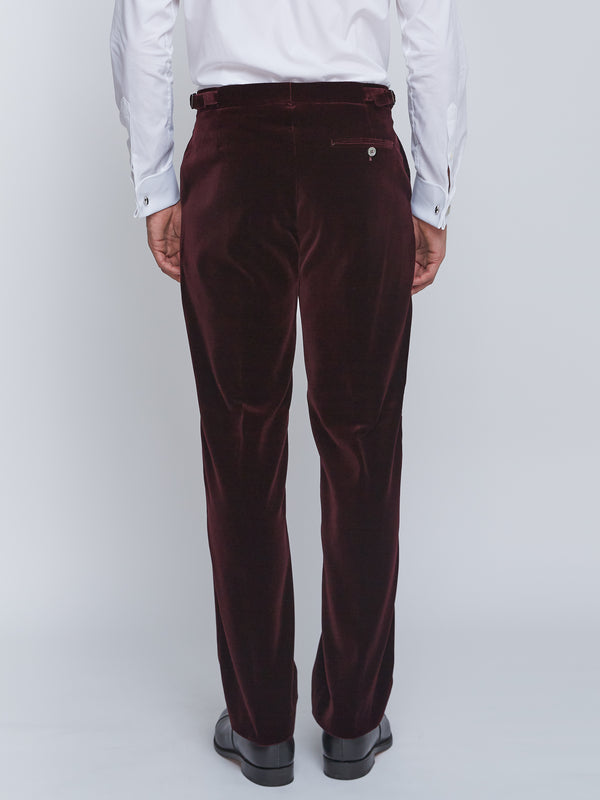 Favourbrook Burgundy Velvet Cotton Flat Front Dress Trouser