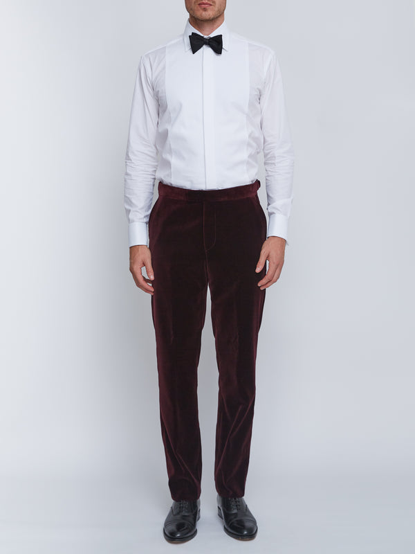 Favourbrook Burgundy Velvet Cotton Flat Front Dress Trouser