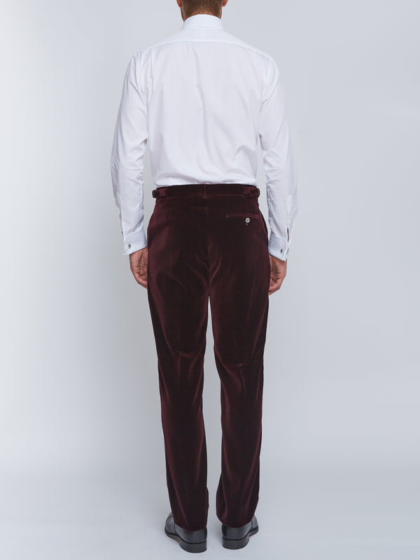 Favourbrook Burgundy Velvet Cotton Flat Front Dress Trouser