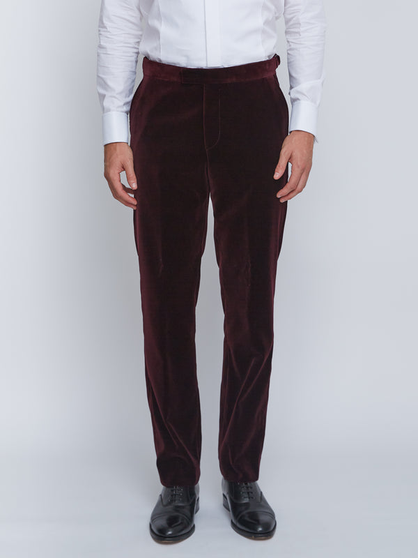 favourbrook Burgundy Velvet Cotton Flat Front Dress Trouser
