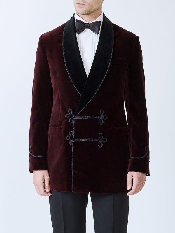 Favourbrook Burgundy Velvet Double Breasted Smoking Jacket