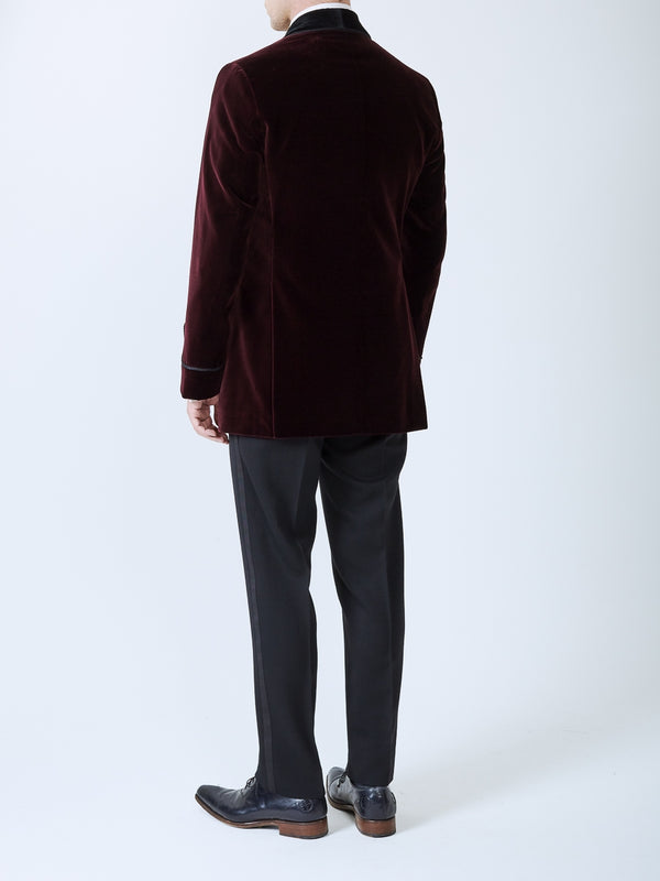 Favourbrook Burgundy Velvet Double Breasted Smoking Jacket