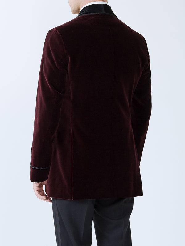 Favourbrook Burgundy Velvet Double Breasted Smoking Jacket