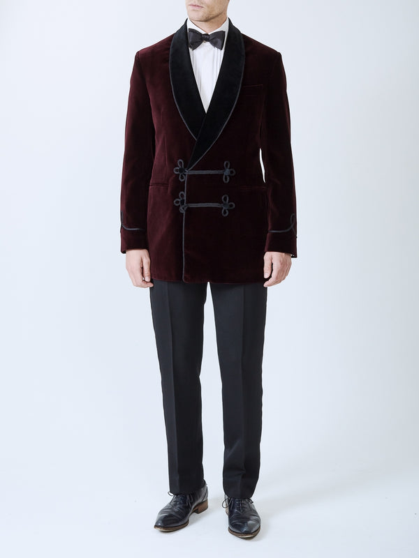 favourbrook Burgundy Velvet Double Breasted Smoking Jacket
