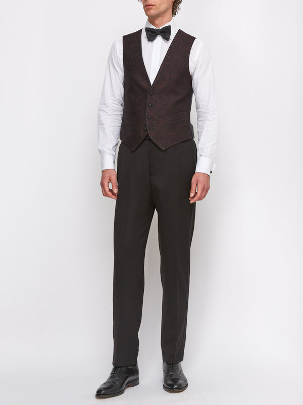 Favourbrook Burgundy Vincent Wool Single Breasted Waistcoat With Piping