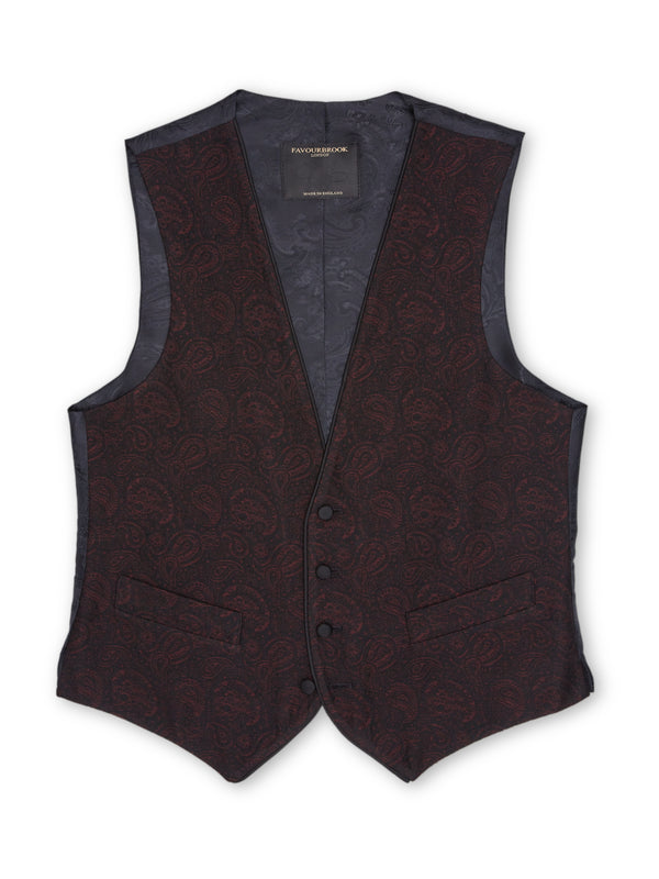 Favourbrook Burgundy Vincent Wool Single Breasted Waistcoat With Piping