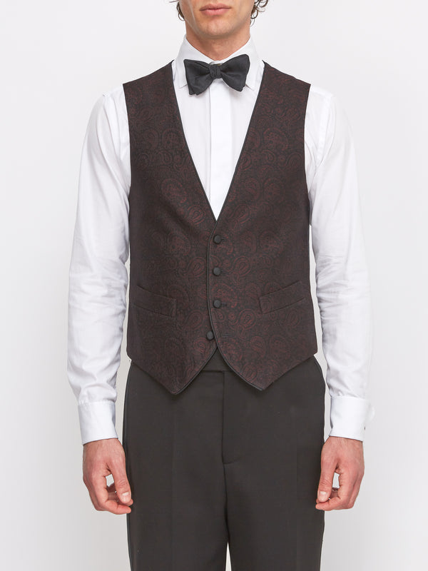 favourbrook Burgundy Vincent Wool Single Breasted Waistcoat with Piping