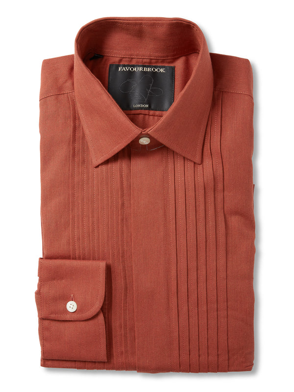favourbrook Burnt Orange Copper Cotton Pintuck Dress Shirt