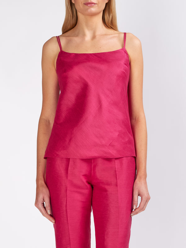 favourbrook Camisole Bias Top Fuchsia Silverstone Silk Linen