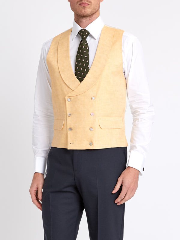 Favourbrook Canary Yellow Alnwick Herringbone Double Breasted Waistcoat