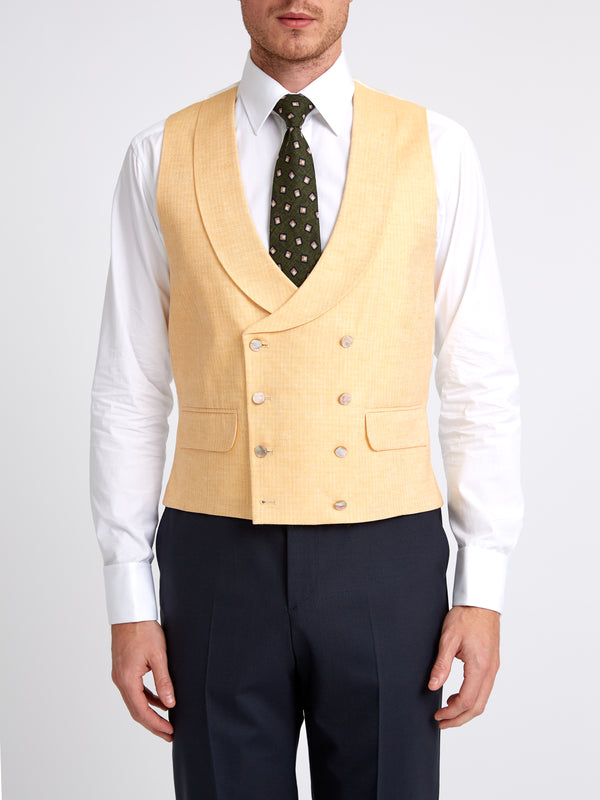 favourbrook Canary Yellow Alnwick Herringbone Double Breasted Waistcoat