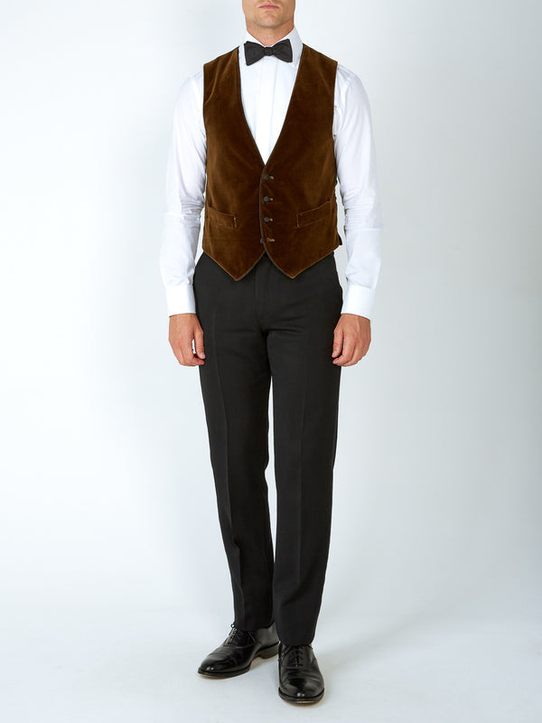 Favourbrook Cardamon Velvet Cotton Single Breasted Waistcoat With Piping