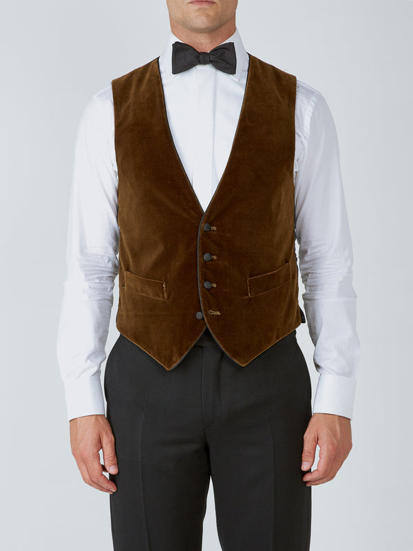 favourbrook Cardamon Velvet Cotton Single Breasted Waistcoat with Piping