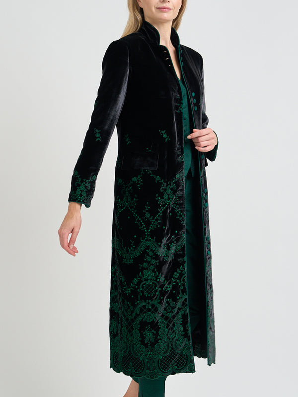 Favourbrook Carnaby Coat Black Green Grosvenor Silk Velvet
